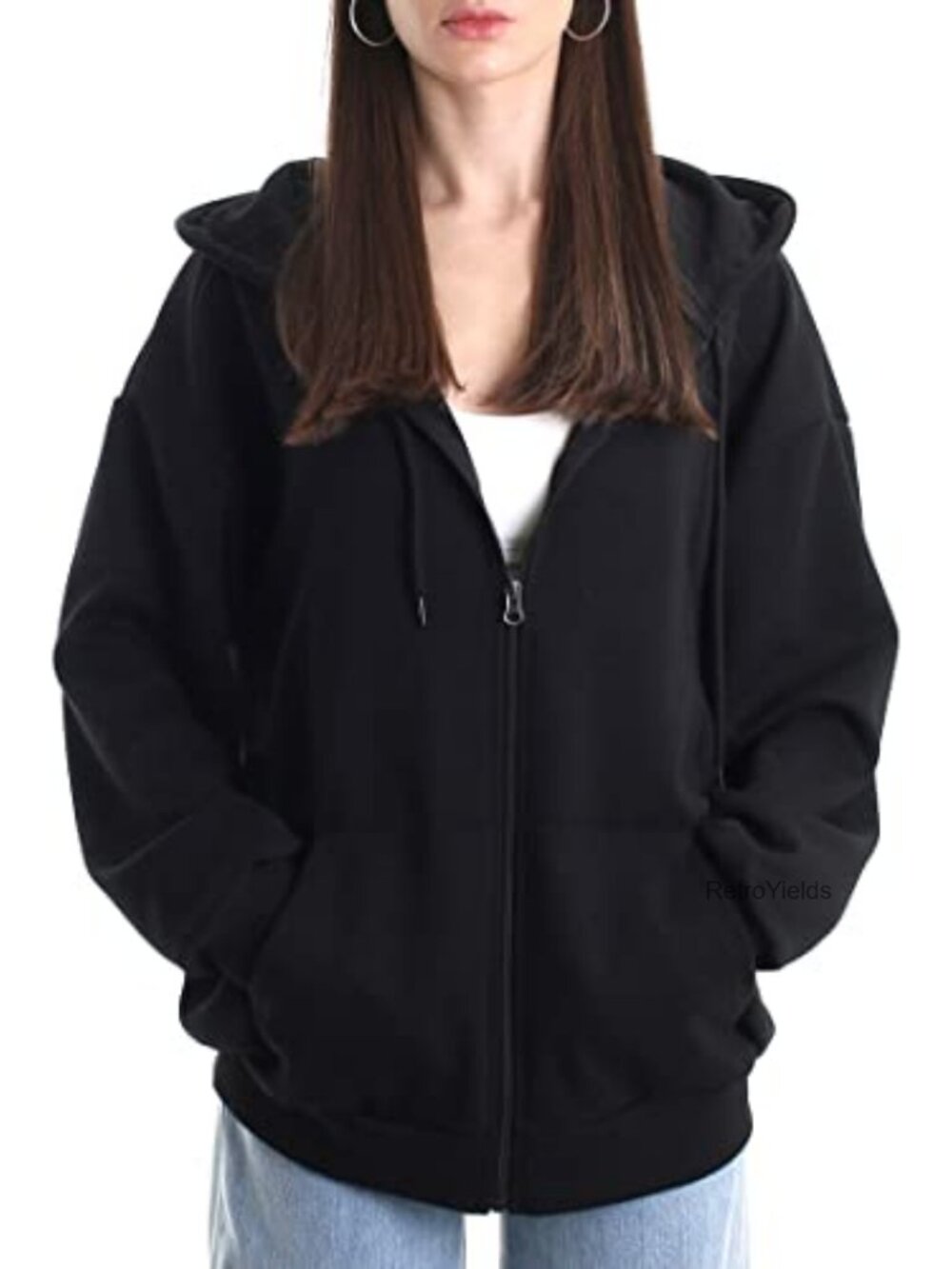 Oversized Zip Up Hoodie Lightweight Cotton Poly Blend